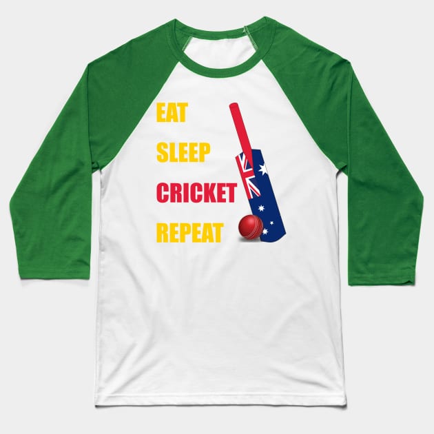 Eat Sleep Cricket Repeat Australia Flag Cricket Bat Baseball T-Shirt by DPattonPD